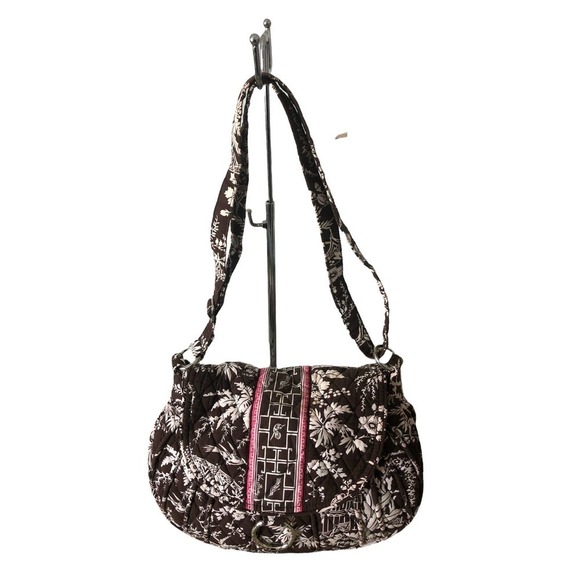 Vera Bradley Large Imperial Toile Brown & Pink Oriental Design Handbag 13X9 X4.5 - Picture 1 of 10